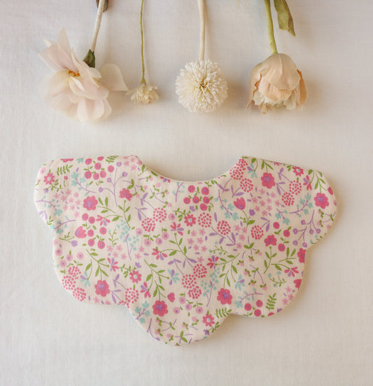 Pink flower garden scalloped Bib