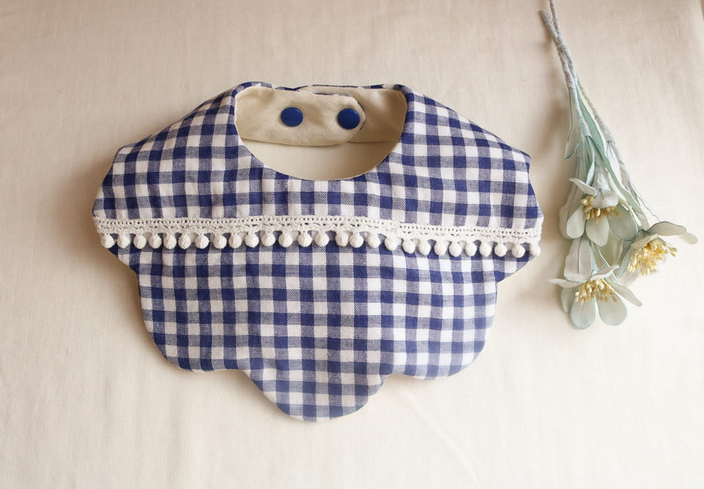 Blue gingham scalloped Bib