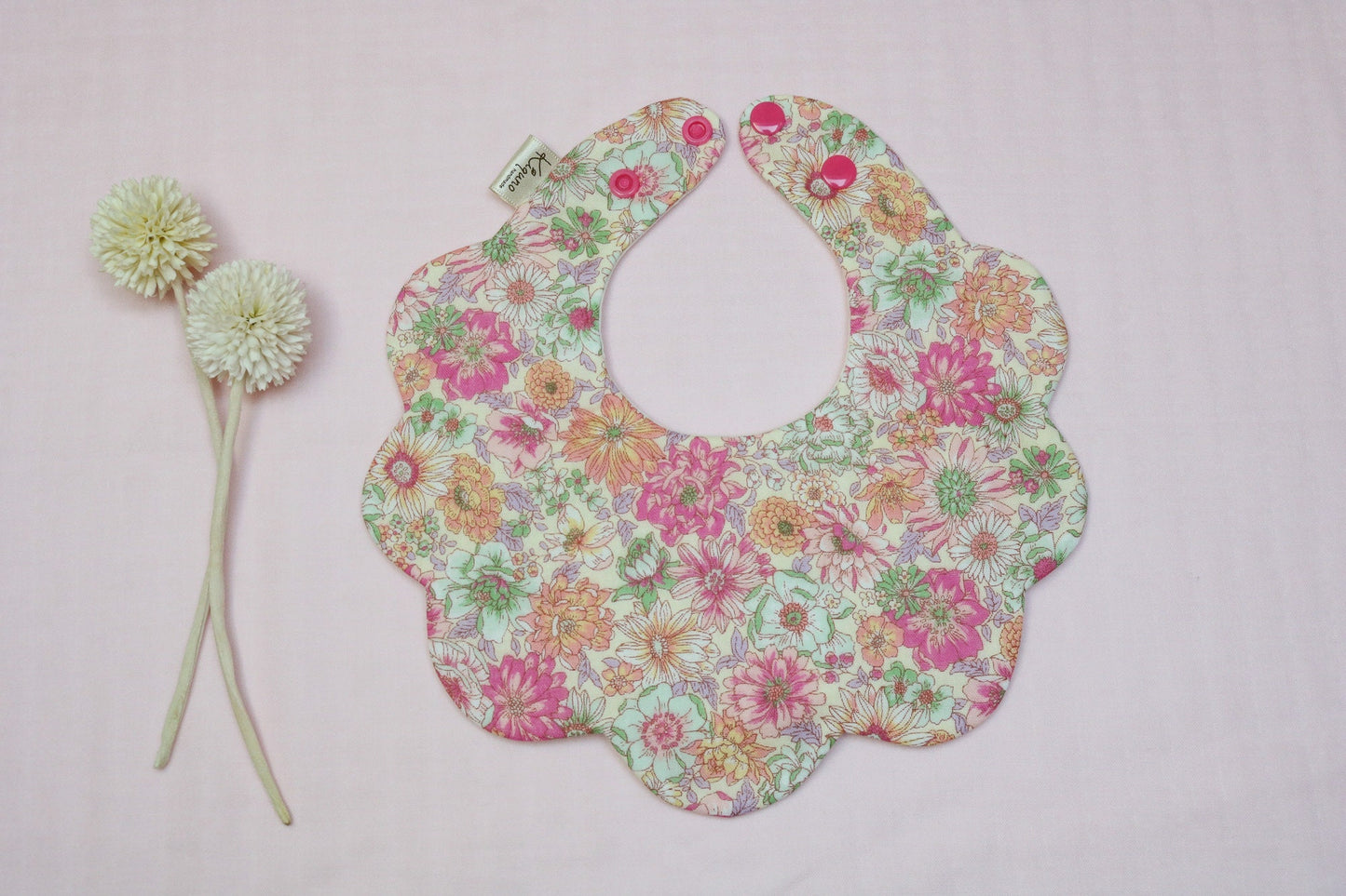 Dahlia garden scalloped Bib