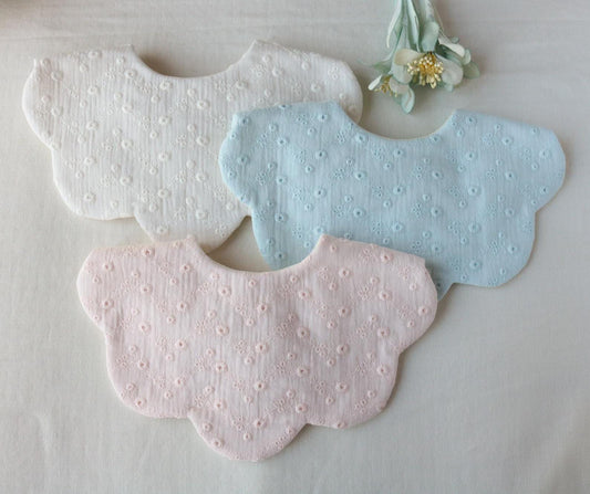 Pastel colored embroidery scalloped Bib